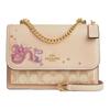 Klare 21 Year of the Dragon Print Classic Presbyopic Flap PVC with Cow Leather Shoulder Crossbody Bag Small Women's Khaki