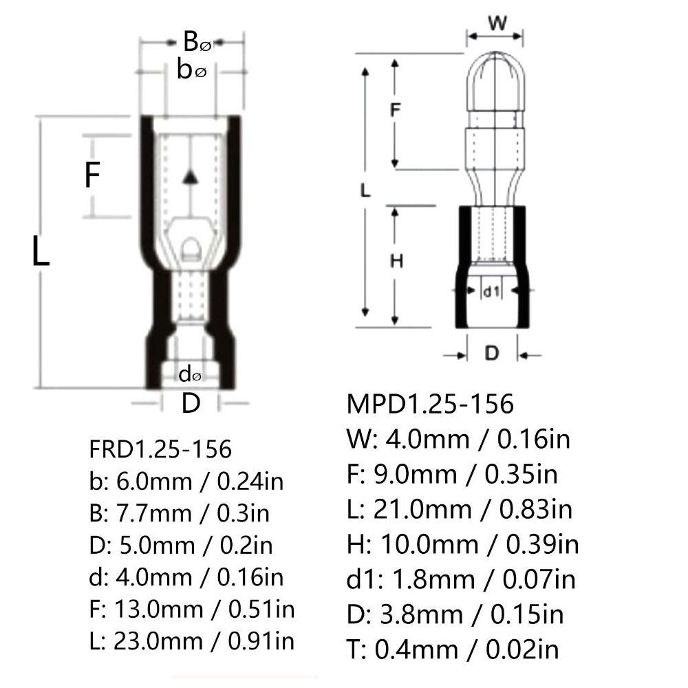 50 Pairs Red Male Female Connectors 22-16 AWG Wire Crimp Connectors Audio Wiring