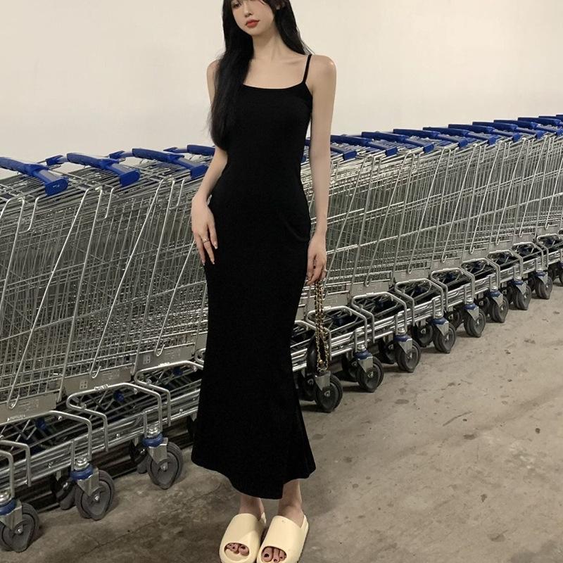 

Летнее женское платье с лямкой на шее, сексуальное облегающее платье с талией без рукавов, облегающее платье для девочек One Size чёрный