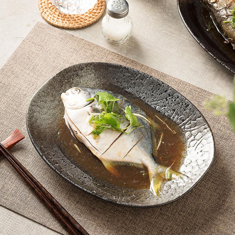 Japanese Retro Fish Plate High-Value Tableware Plate Household Steamed Fish Plate Restaurant Hotel Specialty Plate Sushi Plate