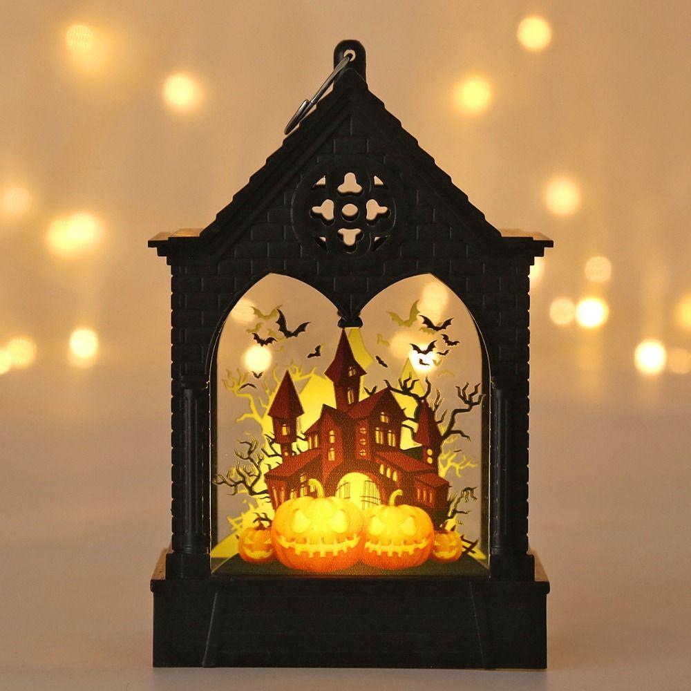 House Shape Halloween LED Lamp Cordless Ghost Festival Lantern Pumpkin LED Light Desktop Ornament