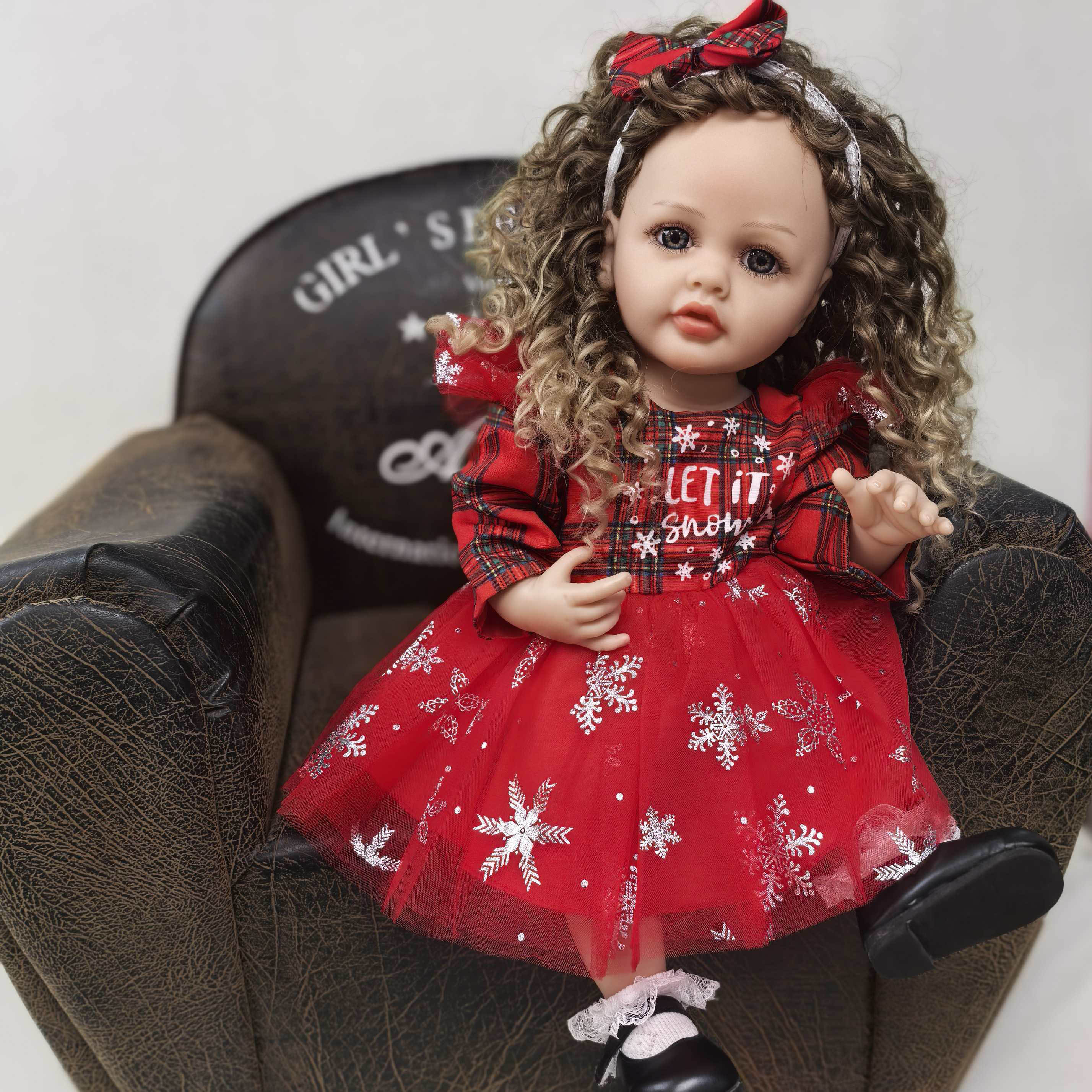 

KEIUMI 55 cm Christmas Gifts Reborn Baby Dolls Full Silicone Vinyl Princess with Curls Fashion Hollaween New Year Decoration Kids Playmates 22 inch about 55 cm