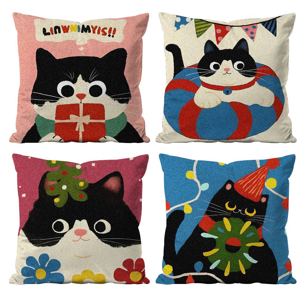 Cartoon Cat Cute Pillow Case Anti-dustmite Pillowcase Invisible zipper silky short plush Sofa cushion cover