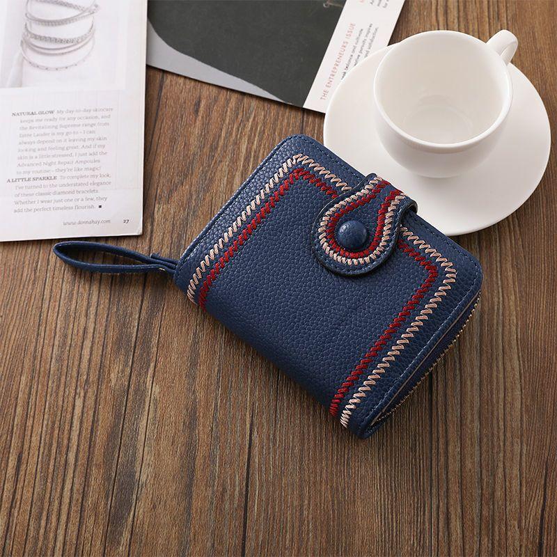 Women's Wallet PU Leather Short Zipper Credit Bank Business Card Holder Buckle Sanded Portable Anti-theft Brush Mini Coin Purse
