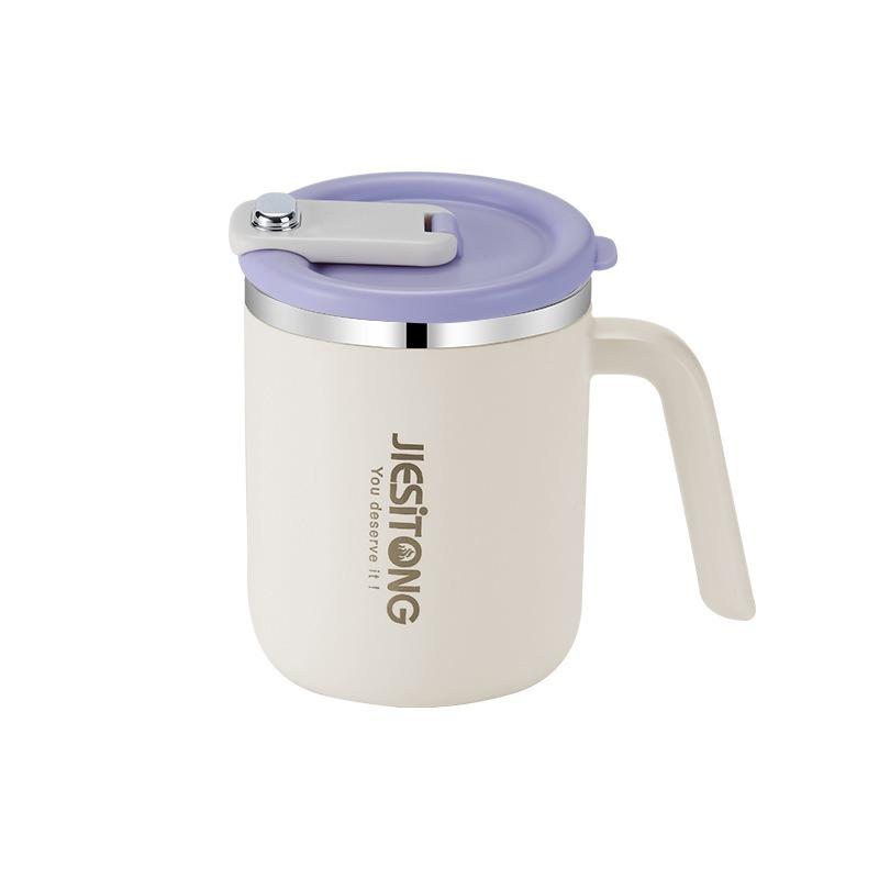 

Бытовая двухслойная термокружка с крышкой, не обжигающая руки, из нержавеющей стали, уличная студенческая кружка для воды с соломинкой, кофейная кружка Single cup фиолетовый