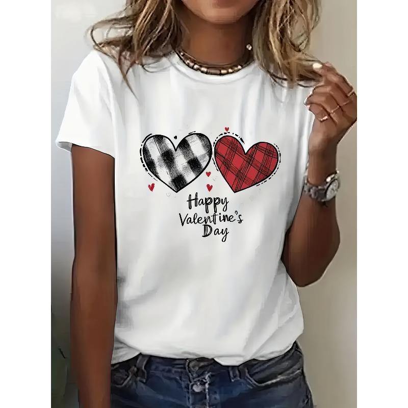 Damen Valentinstag Herz Grafik T-Shirt Lässig Kurzarm Rundhals Sommer Oberteil