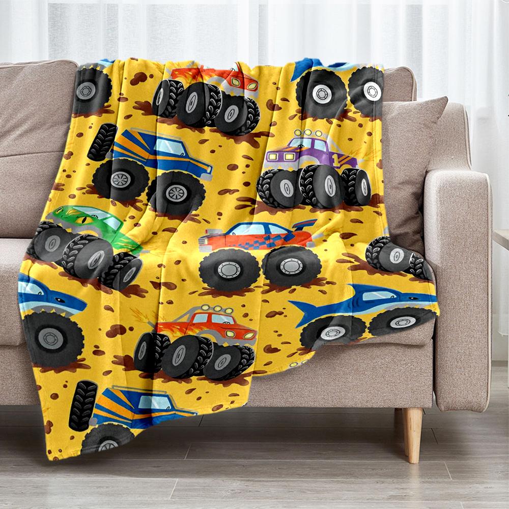 Truck Theme Printed Blanket - Perfect for Couch, Bed, Travel & Outdoor Use | Machine Washable, Cozy & Durable.