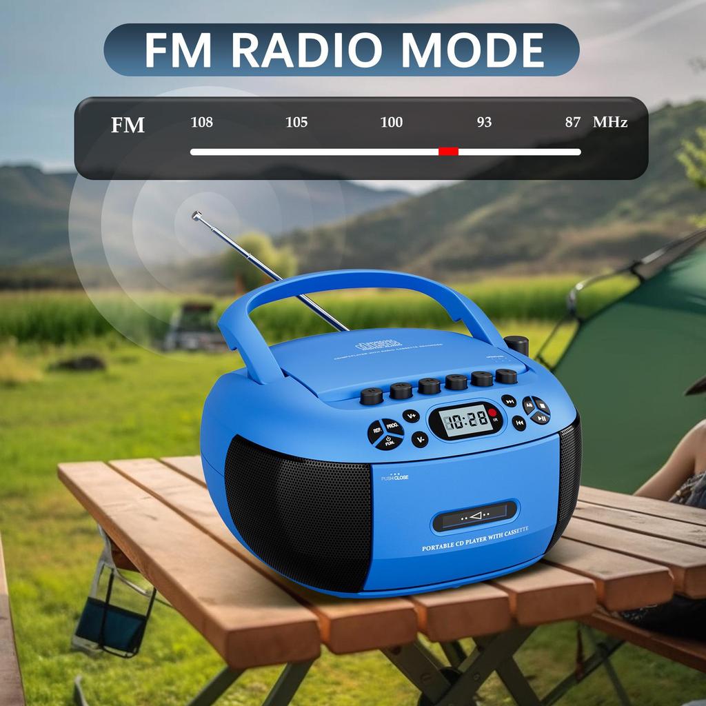 Lecteur CD et Cassette Bluetooth Portable avec Radio