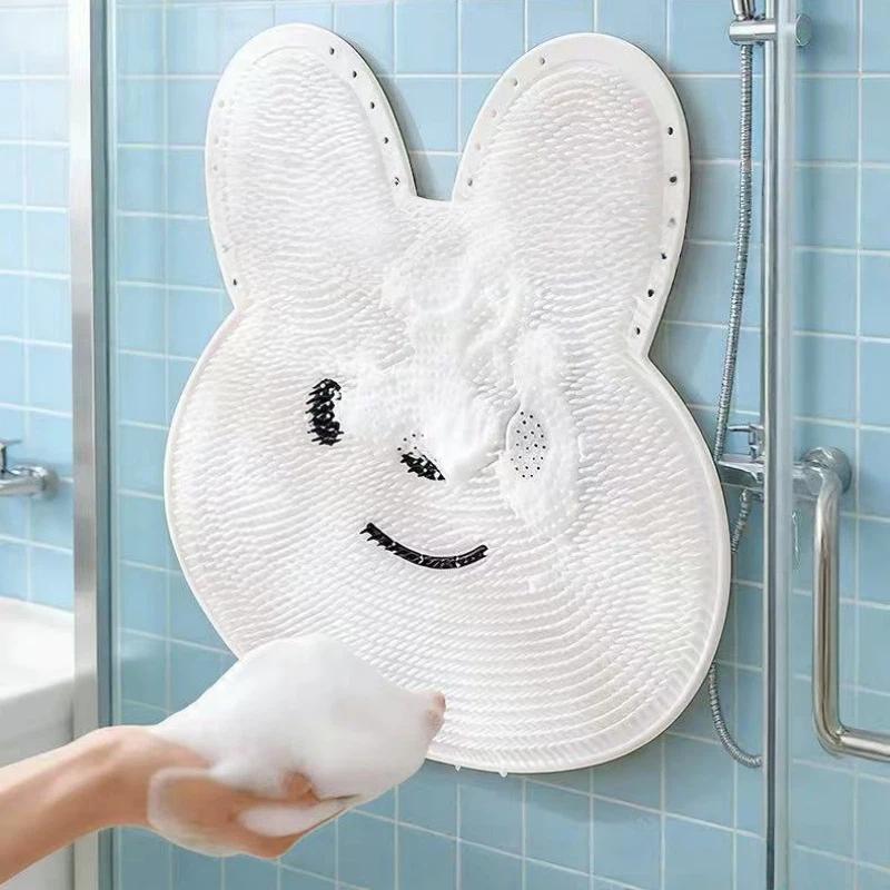 1pc Rabbit Bathroom Shower Anti Slip Mat Circular Massage Foot Mat Back Suction Cup Foot Scrubber Anti Fall Device 3color