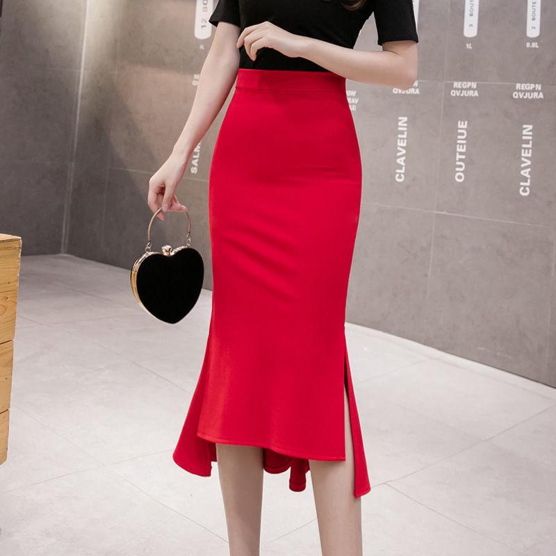 Women's High-Waisted Fishtail Pencil Skirt with Sexy Slit