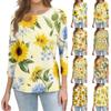 T-shirt da donna stampata allentata con maniche a 3/4, girocollo, moda casual, alla moda