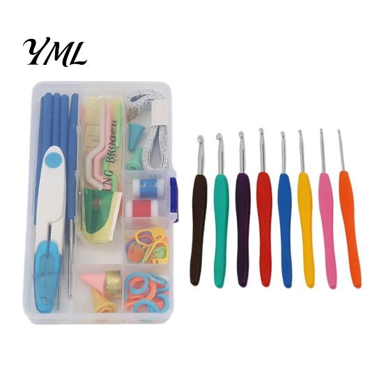 Crochet Essentials for Projects Metal Hooks Set, Includes Yarn Needles Stitch Markers Tape Measure, with Ergonomic Set Storage Case, Soft Rubber