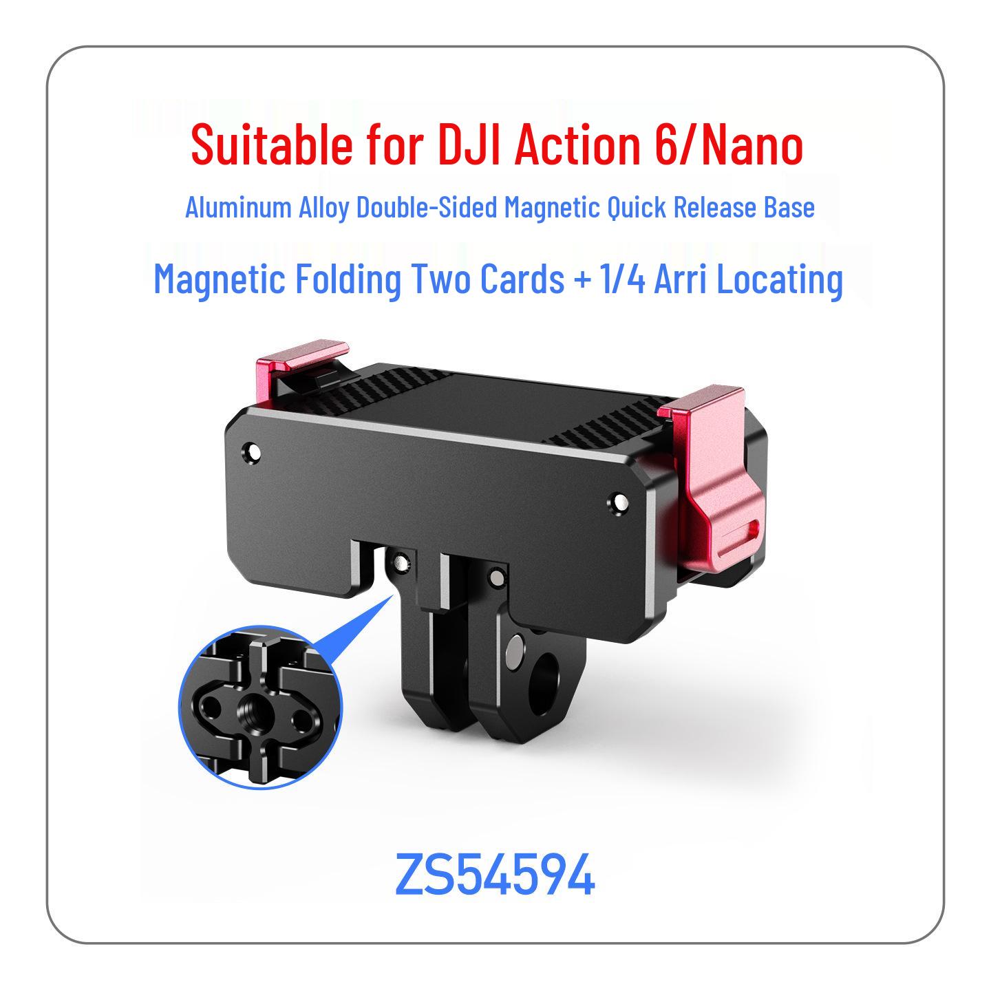 DJI Action6/Osmo Nano Metal Magnetic Quick Release Mount - Double-Sided Quick Install, 1/4 Bracket