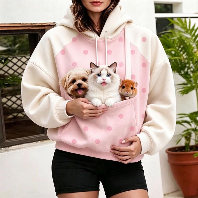 Womens Polka - Hooded Sweatshirt Loose Fit Long Sleeve Casual Pullover With Pocket