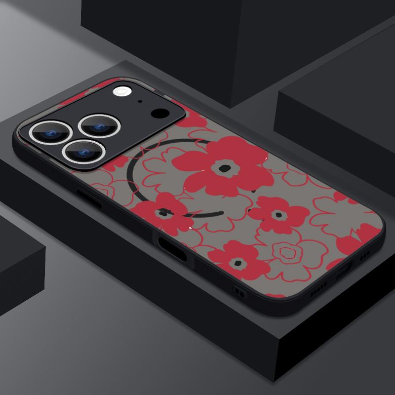 Cartoon Flowers Print Case For iPhone 17 Pro Max Case iPhone 16 15 14 13 Pro Max 17E Magnetic For Magsafe Thin Ring Hybrid TPU+PC Matte Cover