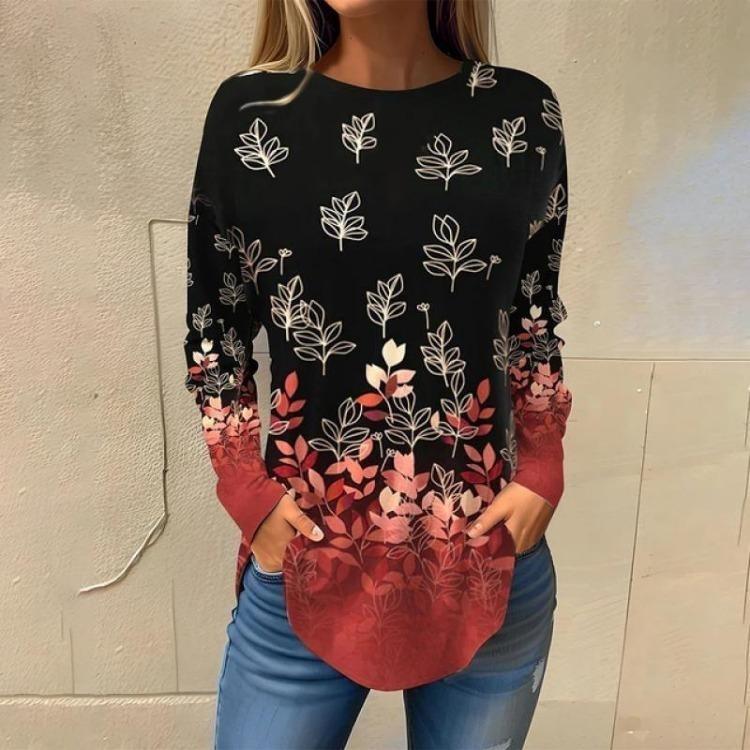 Autumn Women Long Sleeve Oversized T Shirt O Neck Print Tops Ladies Clothing