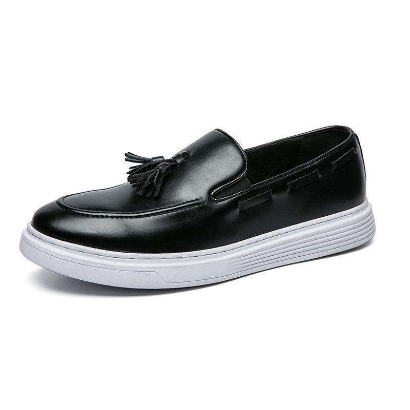 One-pedal loafers leather shoes men's spring lazy soft surface fringed beanie shoes driving shoes kitchen leathershoes