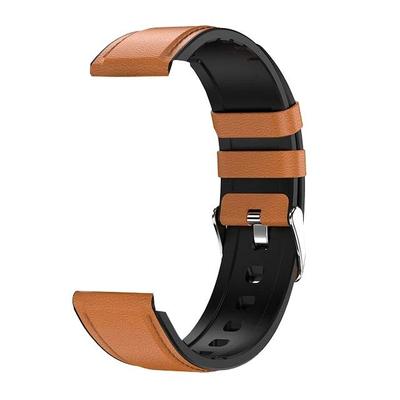 Steel Watchband Brown Leather Bracelet Strap 22mm Women Men Soft Rubber Smart Watch Band Accessories