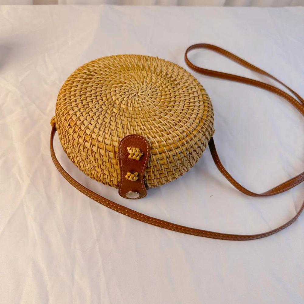 Bohemian Rattan Weave Bag Square Round Crossbody Bag Trendy Beach Bag Beach Style 1
