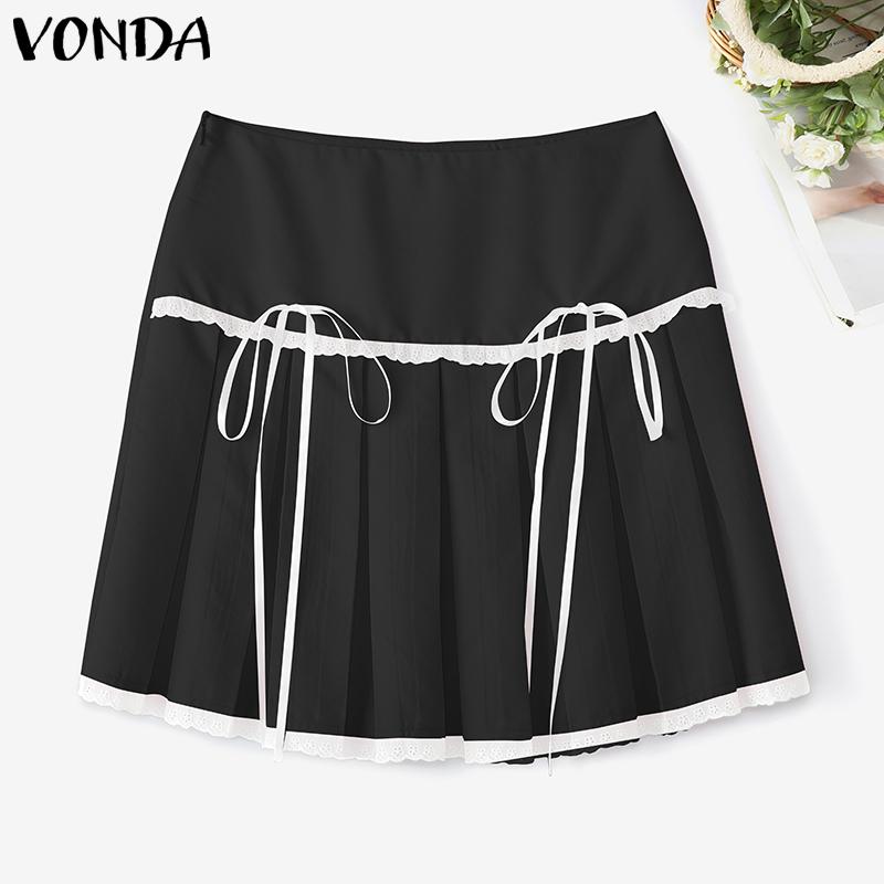 

VONDA Женские мини-юбки с молнией, бантом на талии, однотонные, плиссированные 4XL чёрный