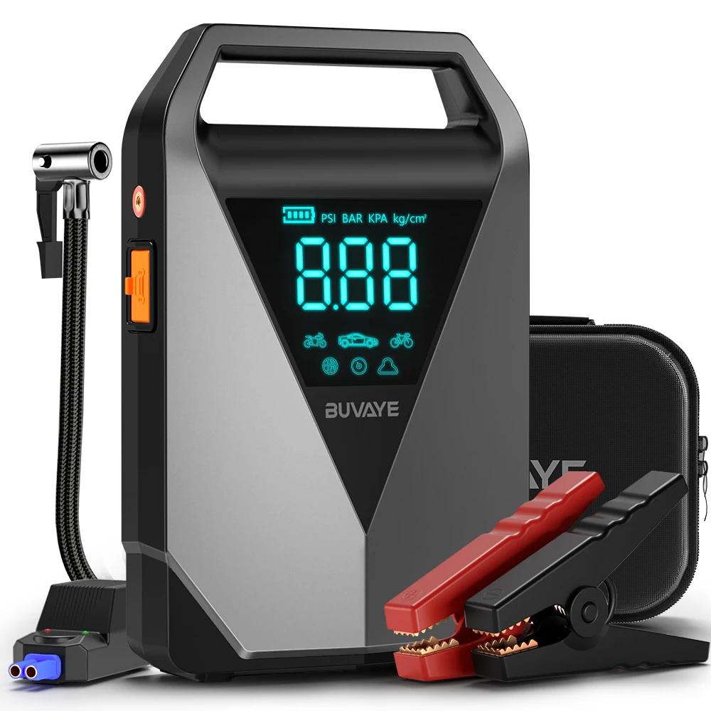 

BUVAYE 12000mAh автомобильный пусковой воздушный насос 150PSI воздушный компрессор шинный насос 2500A автомобильный усилитель пускового устройства аккумуляторная батарея усилитель серебряный