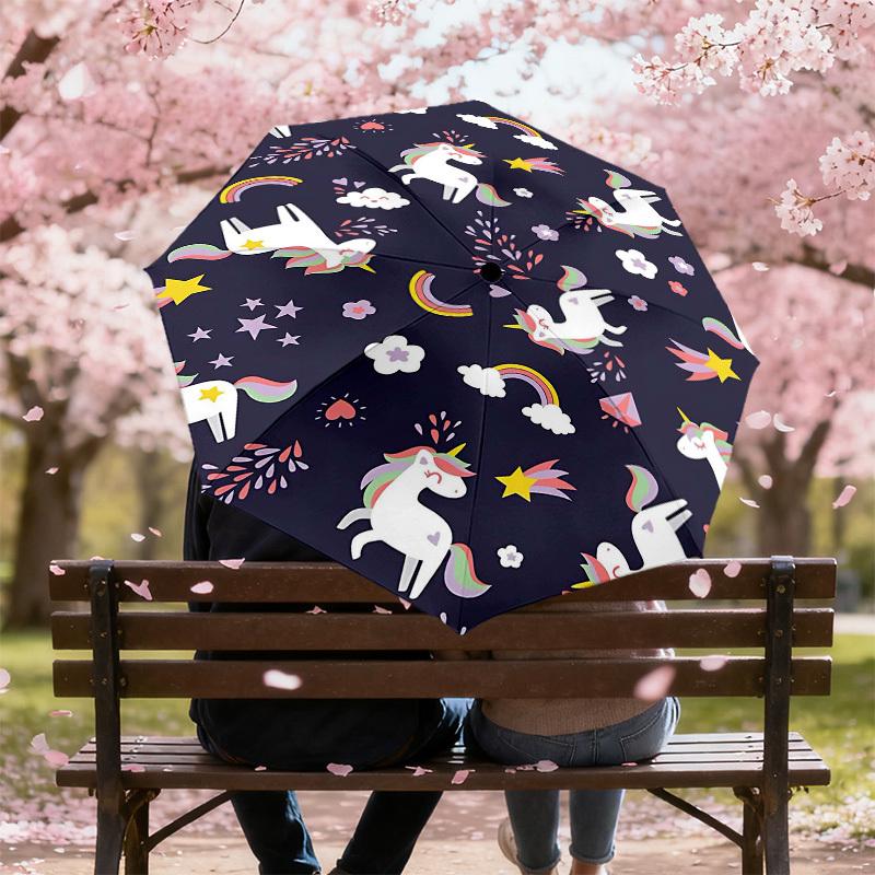 1PC Unicorns Flowers Umbrella-8-Rib Reinforced, Automatic Open, Lightweight & Durable, Fashion Accessory for Outdoor-D383