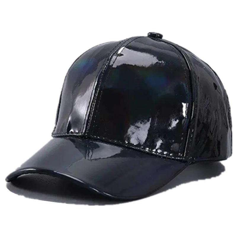 

Нова бейсбольна кепка унісекс з PU шкіри в лазерному стилі Street Hip Hop Hat Чоловіки Жінки Сліпучі кольори Y2K Кепка 56cm-60cm чорний