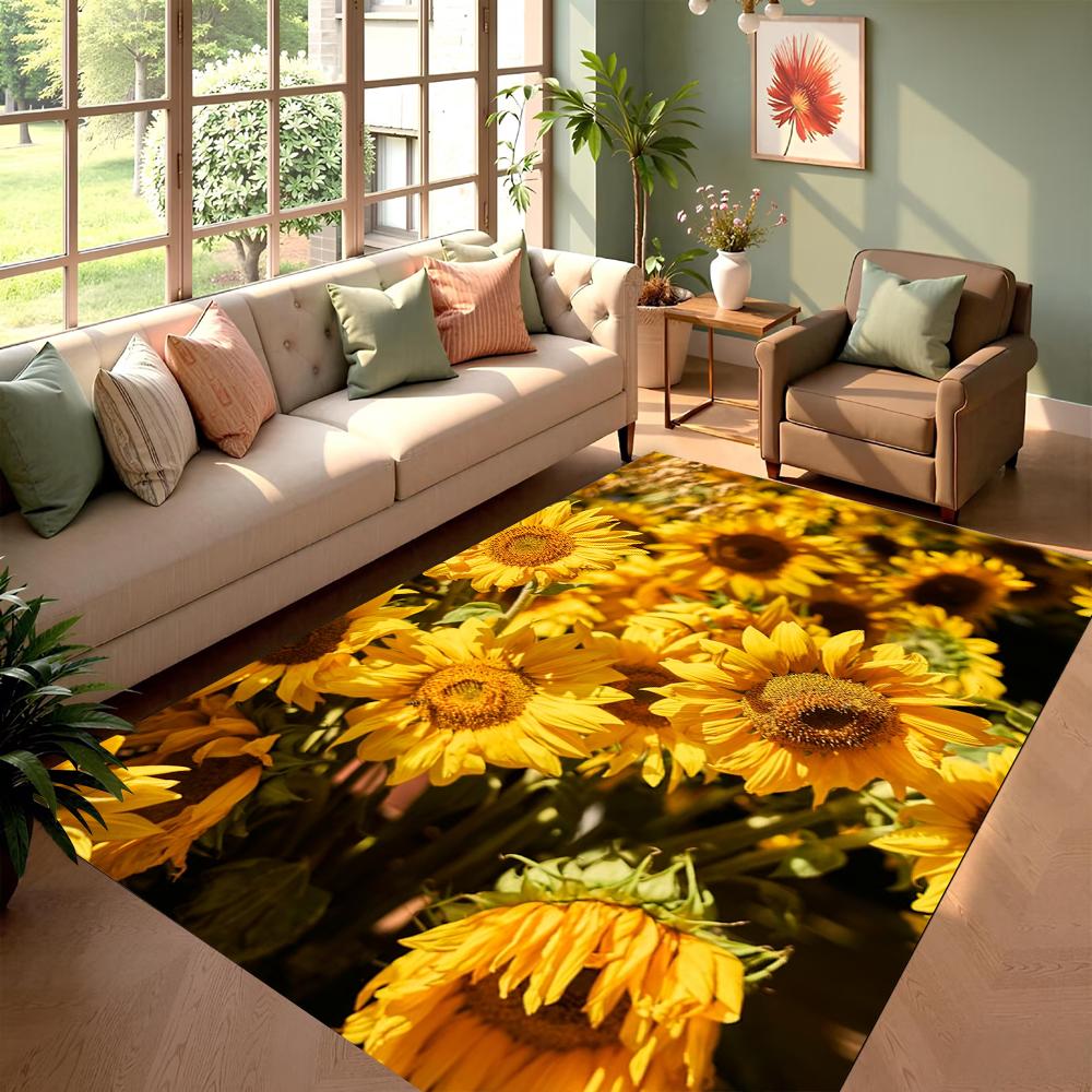 

Sunflower Field Print Area Rug Realistic Floral Pattern Carpet Soft Non-Slip Floor Mat Living Room Bedroom Etc Modern Home Decor 40x60cm