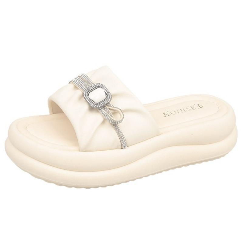 Pantoufles à semelles épaisses haut de gamme pour femmes, pour l'extérieur, printemps et été, nouvelles, antidérapantes, rehaussantes, mode muffin, à enfiler un mot