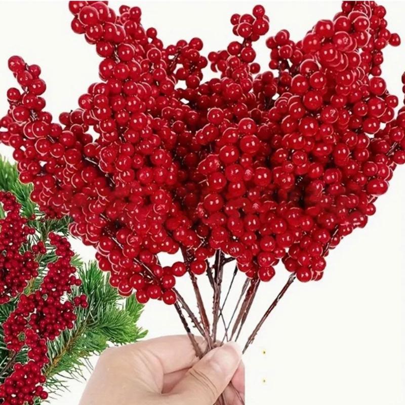 50Pcs Realistic PVC Berries Branches Bendable Iron Stems For Christmas Tree Wreath Table Display Wedding Centerpieces