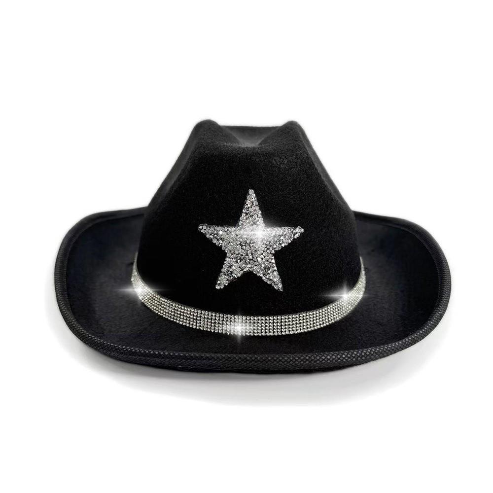 Sparkly Star Western Hat Rhinestone Cowgirl Hat Fashion Jazz Cap  For Dress-Up Party Festival