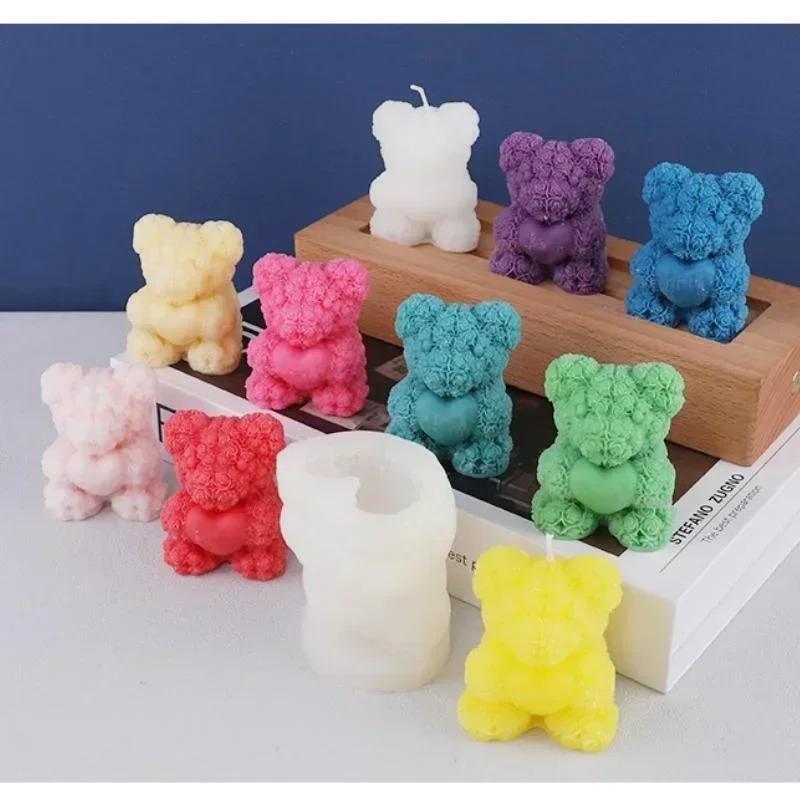 Valentine Day Gift Love Rose Bear Silicone Candle Mold DIY Chocolate Candy Cake Decor Tool Candle Handmade Soap Mould