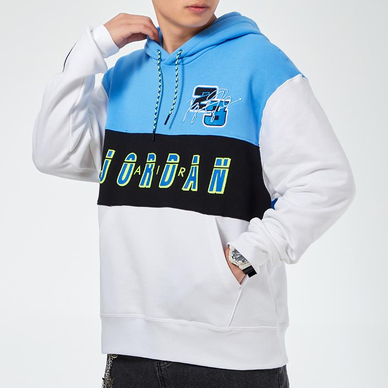 Air Jordan Logo Print Color Block Basketball Hoodie Men Hoodies Black White Blue CV2744-412