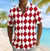Chemise à manches courtes imprimé argyle pour homme, Chemisier décontracté à col rabattu pour le printemps et l'été, Haut coupe ample