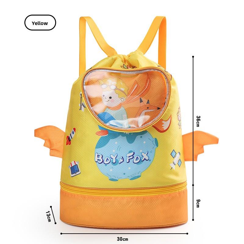 Cartoon Kids Oxford Cloth Swim Backpack, Waterproof Large Capacity Drawstring Storage Bag for Swimming Training Beach Outdoor Activities