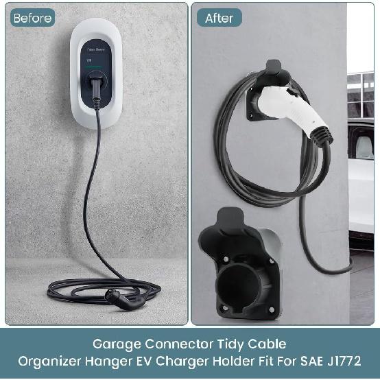 JIANWEI EV Charger Holder Wall Mount Compatible for SAE J1772, Electric Car Charging Plug Cable Hanger Cord Organizer, Electric Vehicle Charger