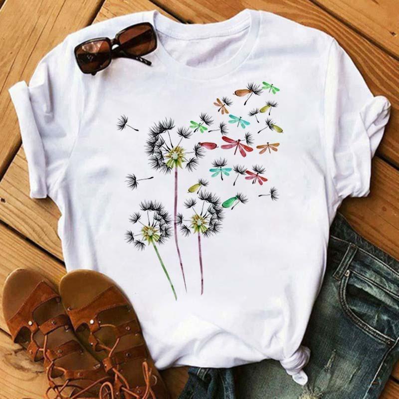 Women's T-shirt Casual Kawaii Sunflower Butterfly Pattern Print Tshirt Comfortable Casual Women's Clothing
