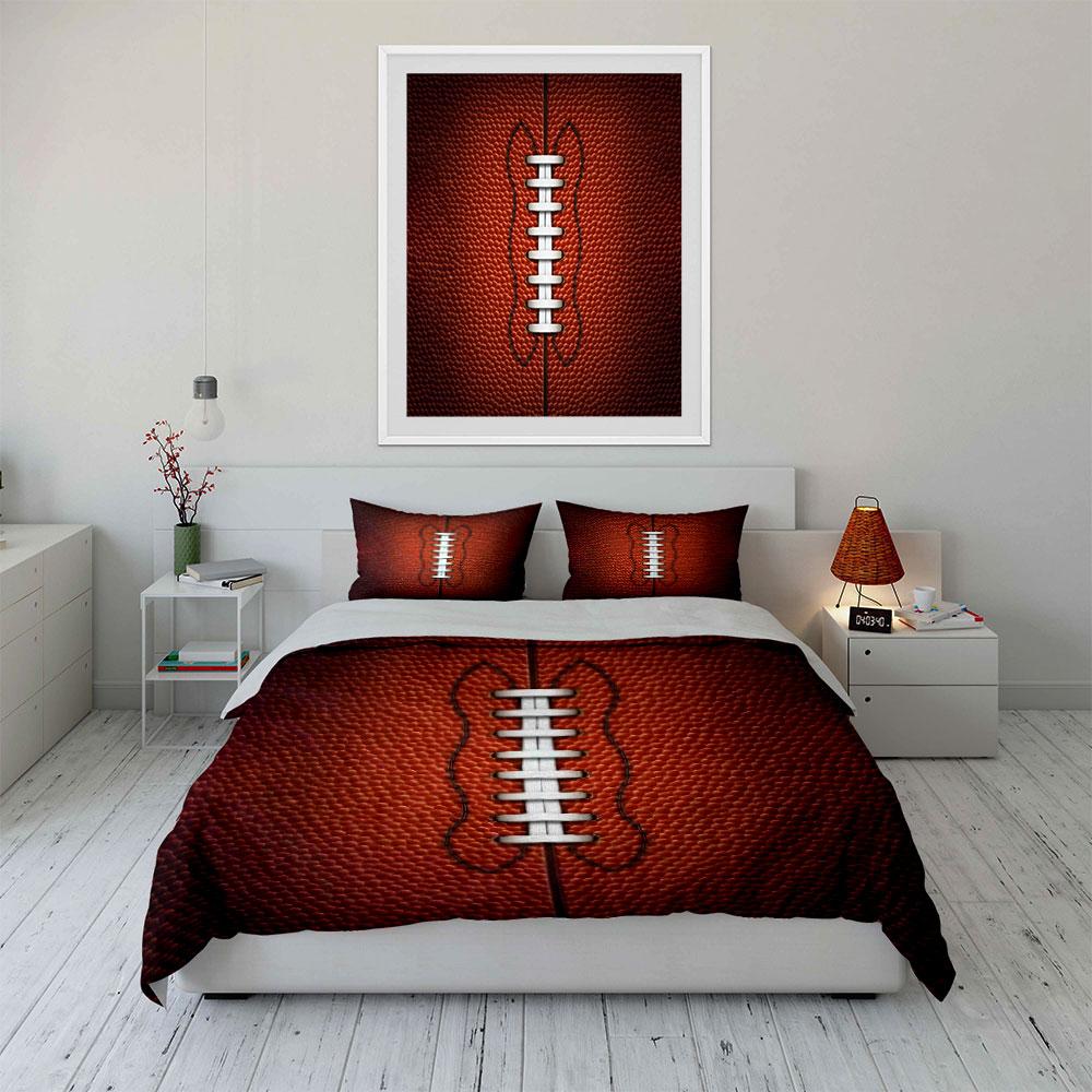 3Pcs Realistic Football Bedding Set, Detailed Football Stitching And Texture Print Duvet Cover, Bedroom Decor 3Pc