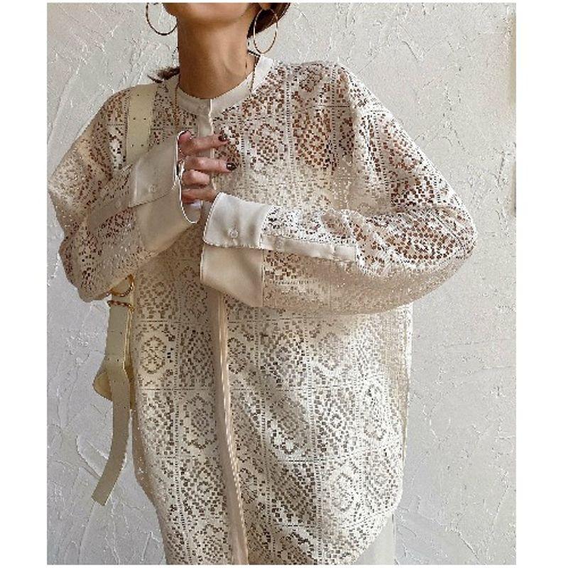 

Весна Новинка K-style Мода круглый вырез Прозрачная Вырез Крючком Кружевная Рубашка Однобортный Кардиган Туп Одежда для Защиты от Солнца для Женщин Beige Free size