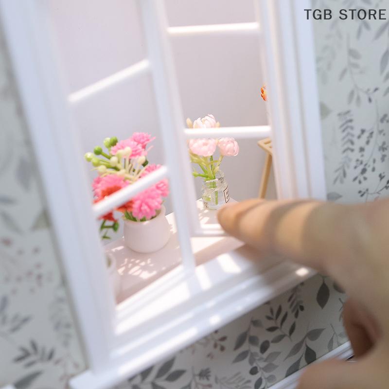 1Set Wooden Window Frame Model 1/12 Dollhouse Mini Furniture Decoration Toy Dolls House Micro Scene Construction Props