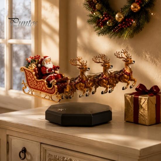 Collectible Holiday Ornament Floating Santa Sleigh, Flying Sleigh Magnetic Levitation Christmas Decorations, Innovative Seasonal Home Decor