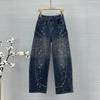 American Heavy Industry Hot Drill Big Pocket Scimitar Jeans Men's and Women's Gypsy Loose Three-dimensional Tailoring Flash Wide-leg Pants