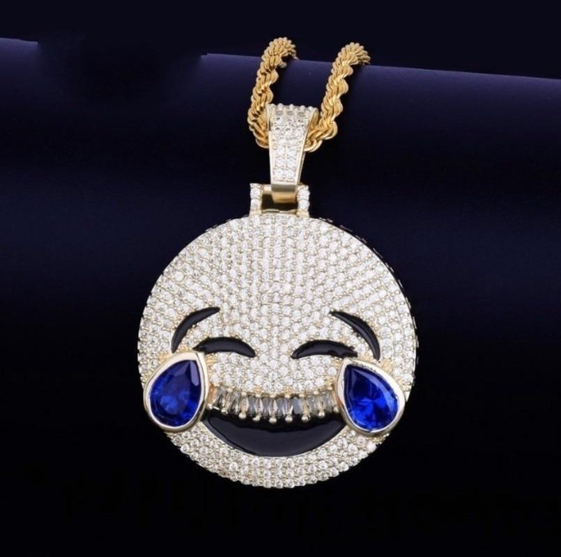 New Iced Laugh Cry Pendant with Tennis Chain Gold Color Bling Men's and Women's Hip Hop Necklace for Gift