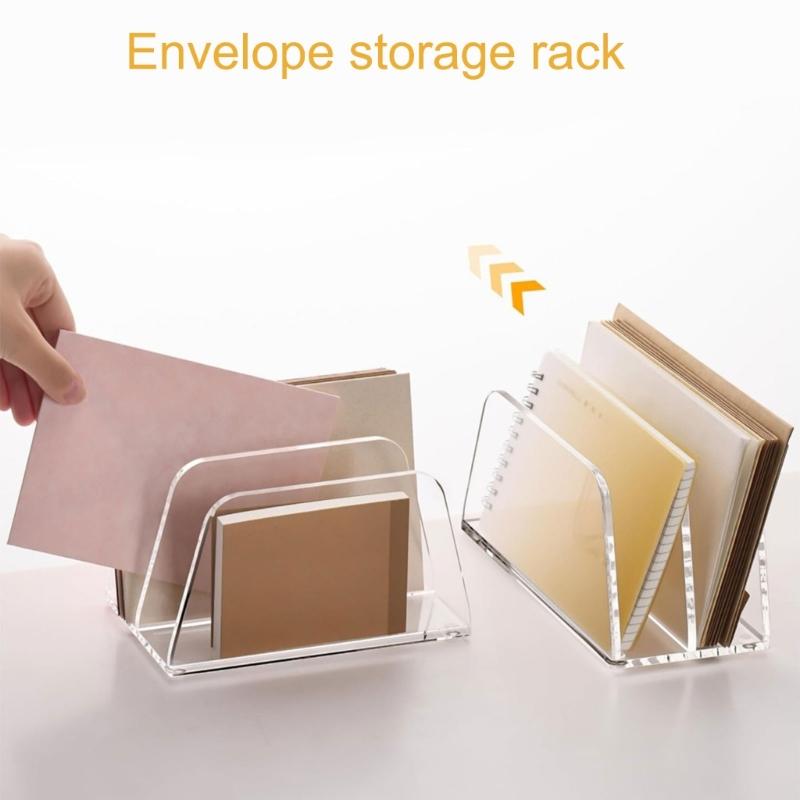 Transparency 2 Tiers Desktop File Holder With Multifunctional Paper Storage Compartments Office Supplies Rack
