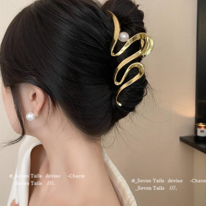 Retro Gradient Beaded Hair Claw Women's Geometric Plastic Hairpin Clip Fashion Everything Hair Clip Hair Accessories