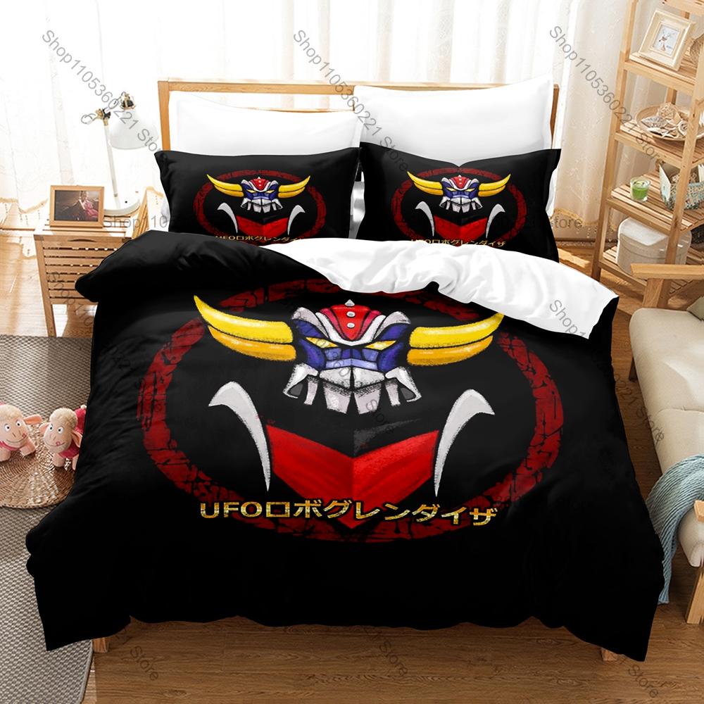 Cool Classic Robot Grendizer Bedding Set 3 Piece Duvet Cover Set Vintage Kpop Bed Linen for Bedroom Decor for Boys Bedroom Decor