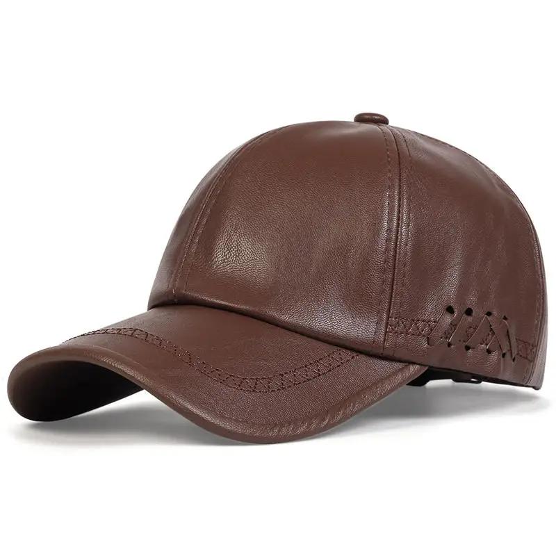 Unisex Solid Color Leather Baseball Caps Adjustable Casual Hats Spring and Autumn Outdoor Sunscreen Hat