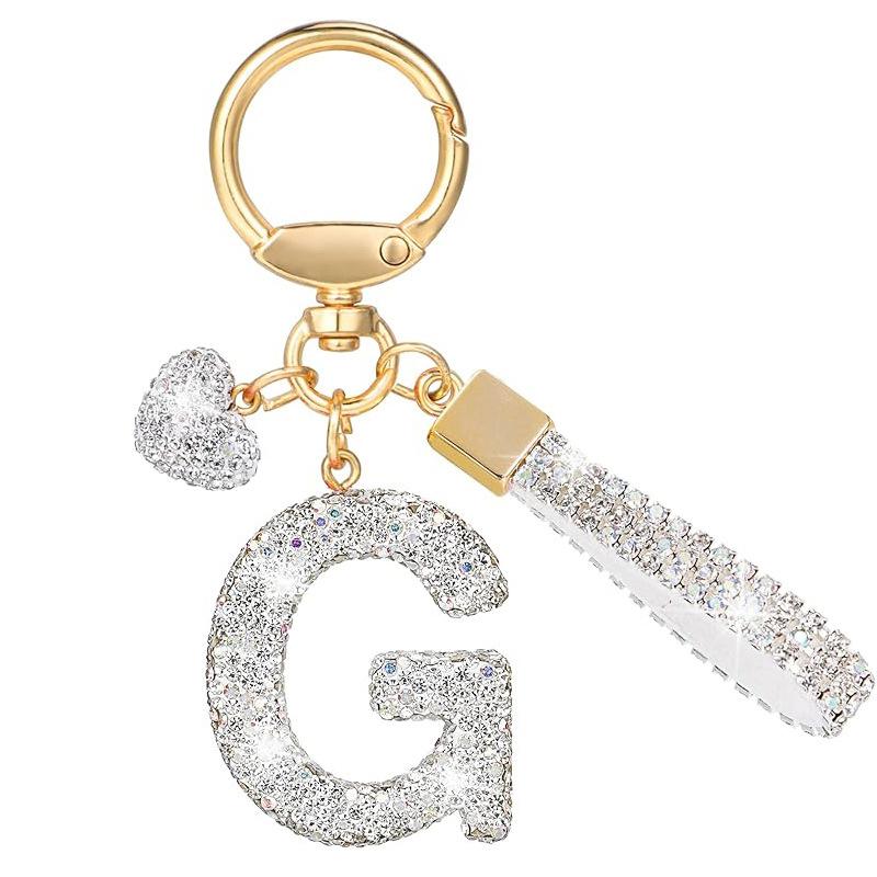 White Initial Keychain Shiny Cute A-Z Letter Key Chain Backpack Car Key Accessories Lanyard Couple Name Letter Pendant Gift