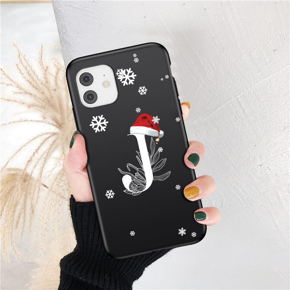 Vánoční dárek Art White Letter A To Z Pouzdro pro iPhone 13 Mini 12 11 13 Pro Max X XS Max 7 8 Plus Cute Red Hat Shockproof Cover