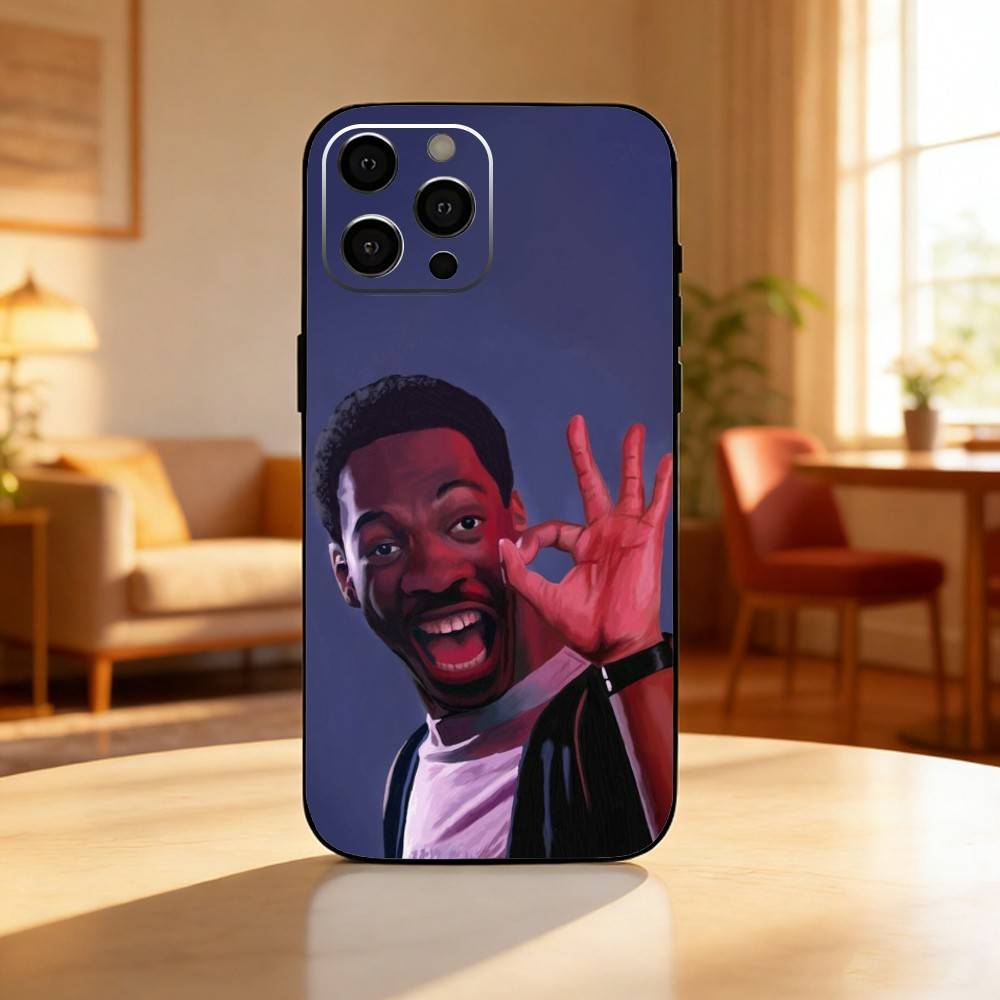 E-Eddie Murphy Funny Phone Case For iPhone17,16,15,14,13,12 Plus,Max Soft Silicone Black Cover iPhone16pro